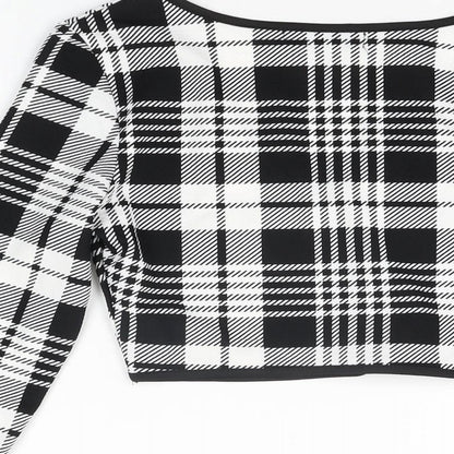 CBR Womens Black Geometric Polyester Cropped T-Shirt Size S V-Neck