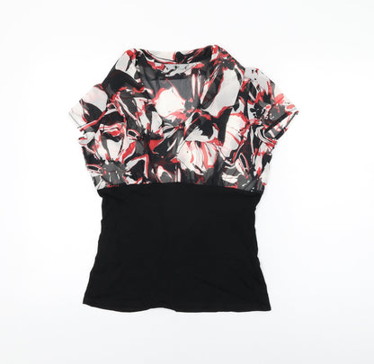 Marks & Spencer Womens Black Geometric Polyester Basic Blouse Size 10 V-Neck