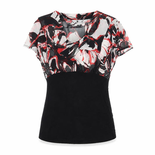 Marks and Spencer Womens Black Geometric Polyester Basic Blouse Size 10 V-Neck