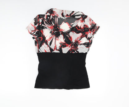 Marks & Spencer Womens Black Geometric Polyester Basic Blouse Size 10 V-Neck
