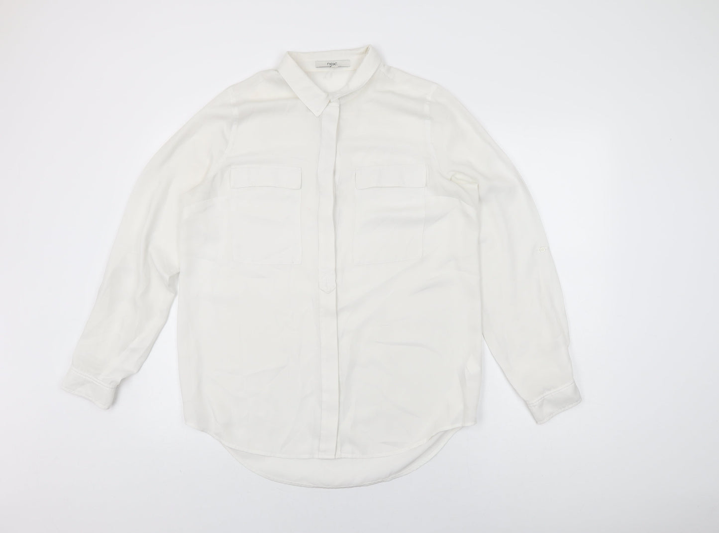 NEXT Womens White Polyester Basic Button-Up Size 14 Collared