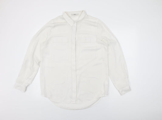 NEXT Womens White Polyester Basic Button-Up Size 14 Collared