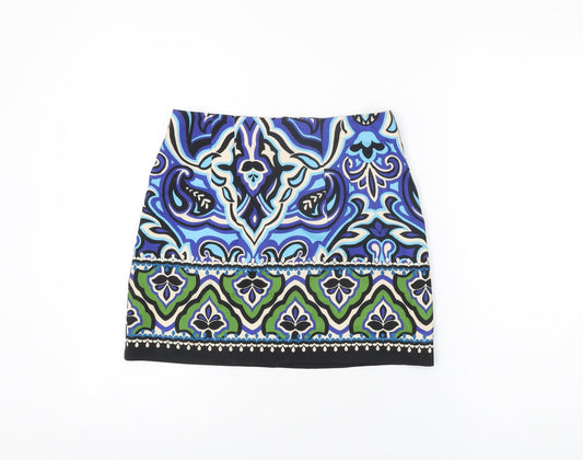 Zara Womens Multicoloured Geometric Polyester Mini Skirt Size S Zip