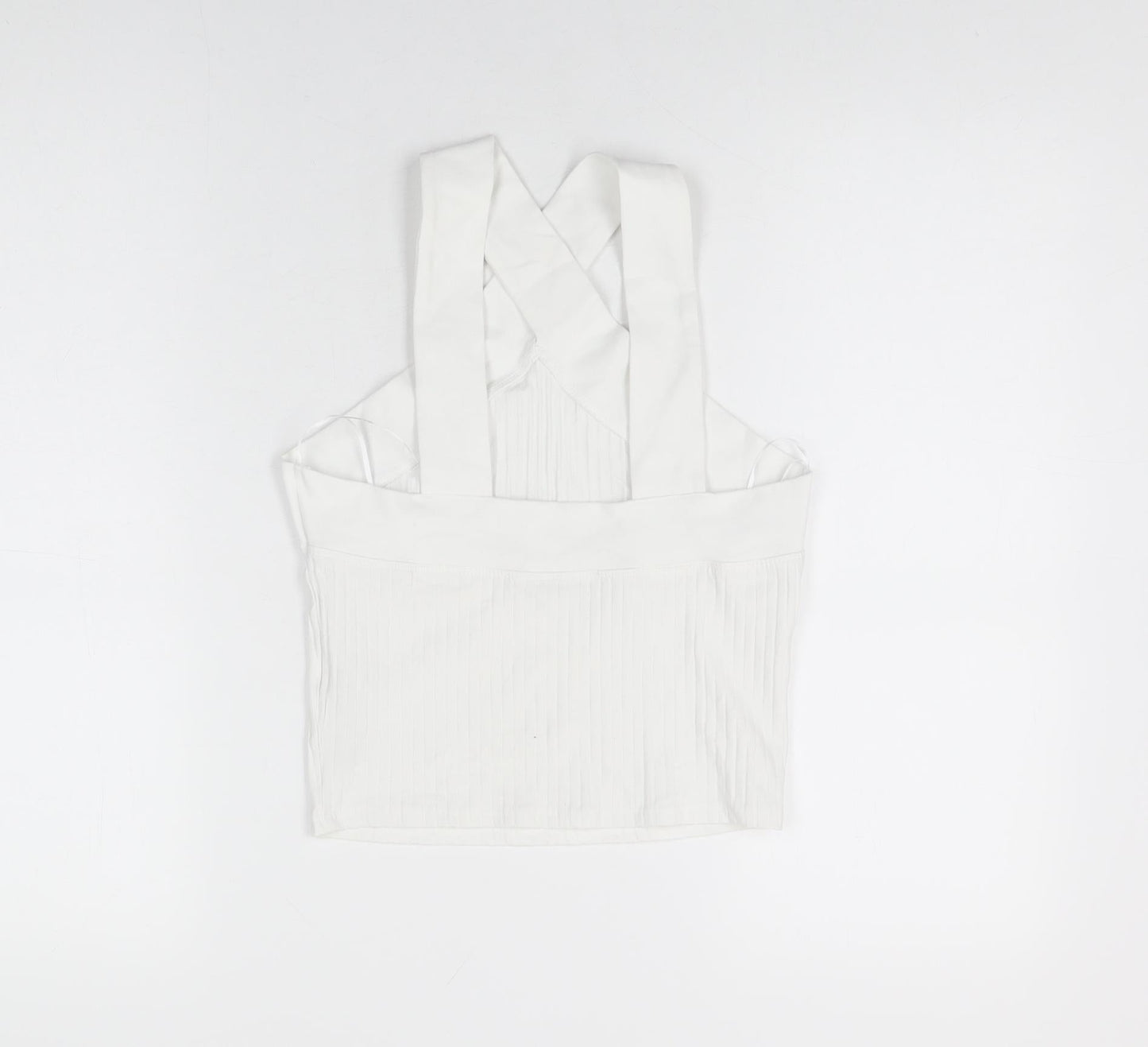 Zara Womens White Cotton Cropped T-Shirt Size M V-Neck