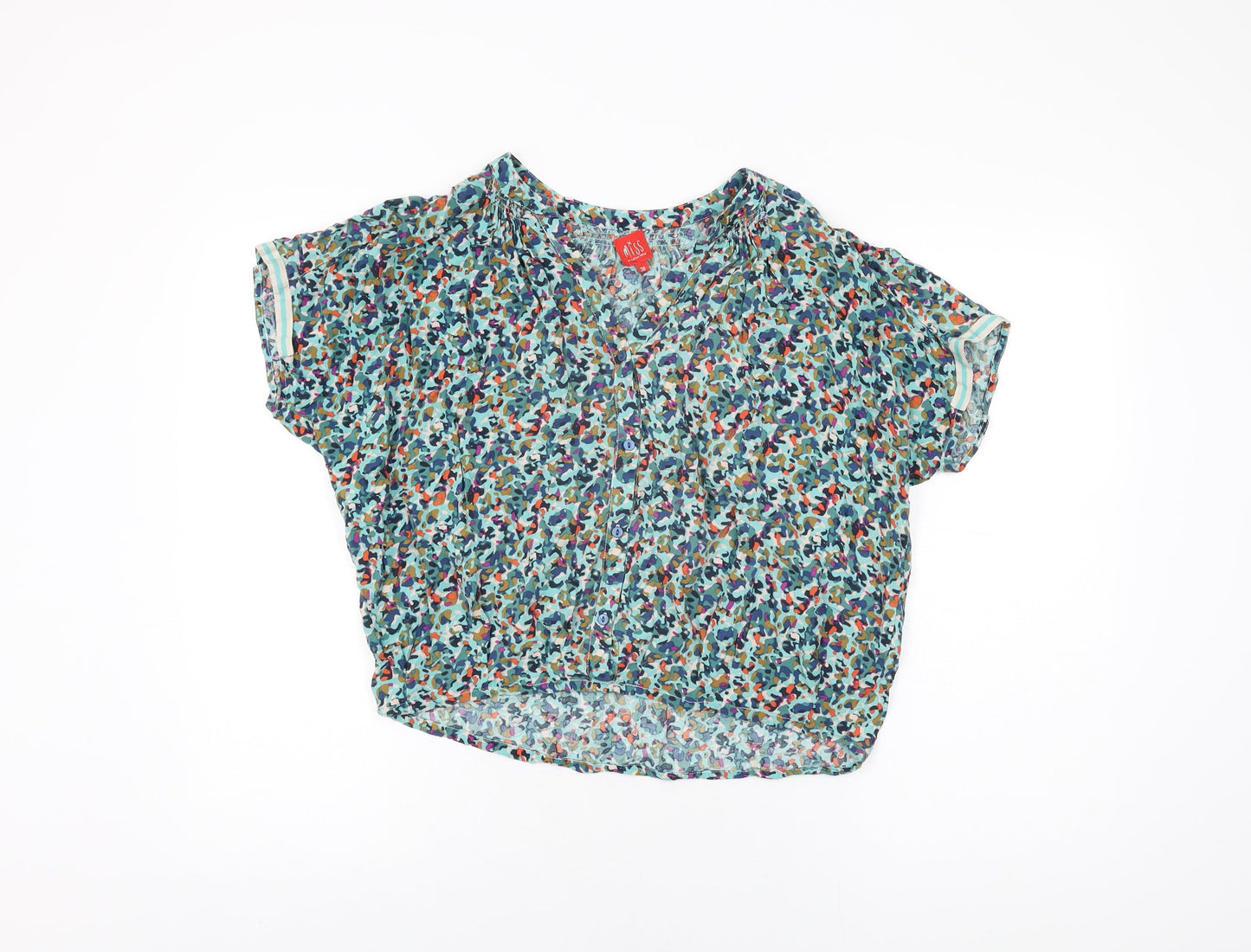 Miss Womens Multicoloured Geometric Viscose Basic T-Shirt Size 10 V-Neck