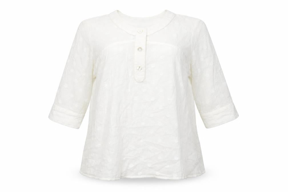 Allison Morgan Womens White Polka Dot Cotton Basic T-Shirt Size L Round Neck