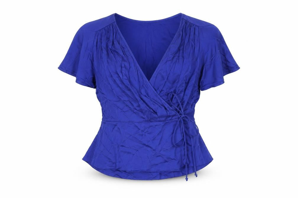 Zara Womens Blue Viscose Wrap Blouse Size M V-Neck
