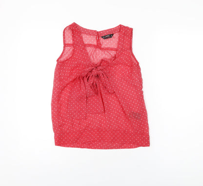 Additional front view of Miss Selfridge women’s red polka dot polyester basic blouse, size UK 6, square neck