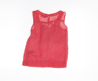Back view of Miss Selfridge women’s red polka dot polyester basic blouse, size UK 6, square neck