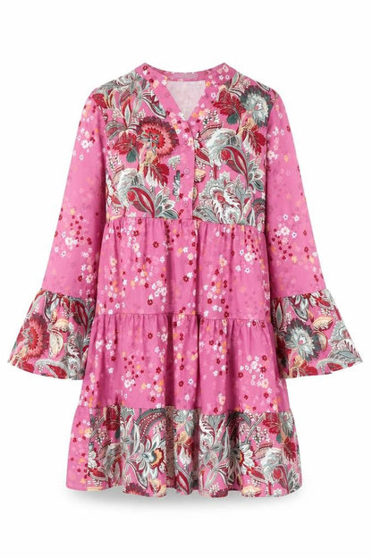 Noracora Womens Pink Floral Polyester Shift Size S V-Neck Button