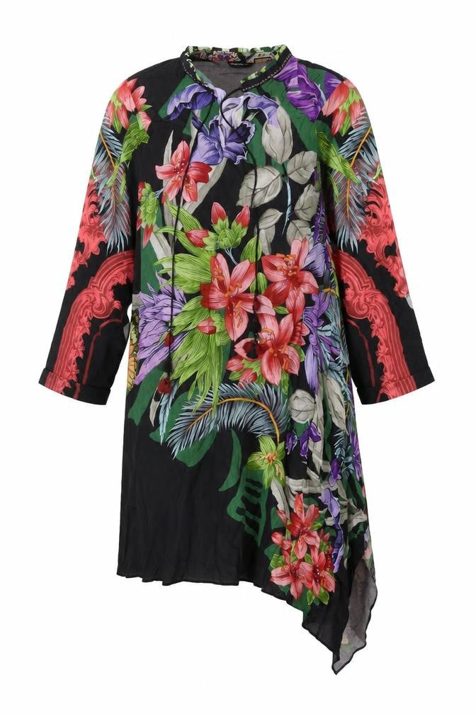 Sapphire Womens Black Floral Viscose Shift Size XS V-Neck Pullover