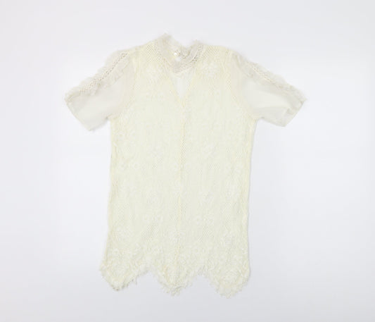 River Island Womens Ivory Floral Polyester Basic T-Shirt Size 6 Round Neck
