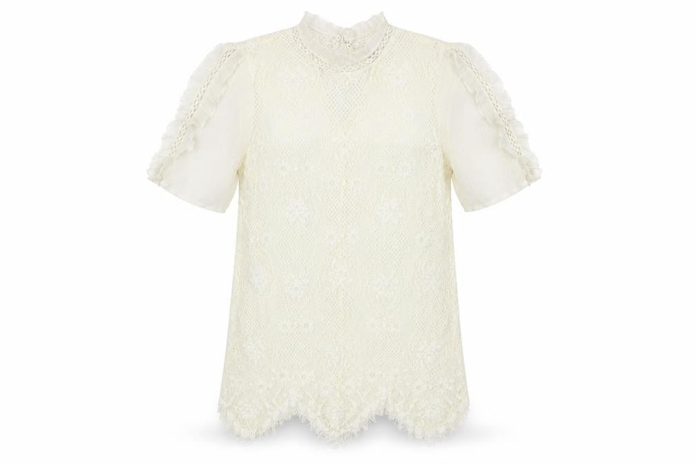 River Island Womens Ivory Floral Polyester Basic T-Shirt Size 6 Round Neck