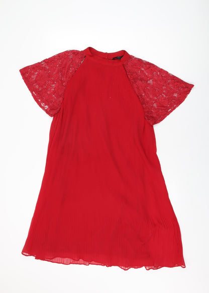 Next Womens Red Polyester Shift Size 14 Round Neck Button