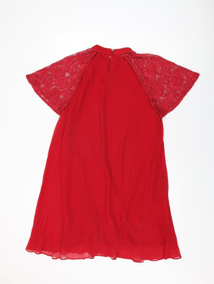 Next Womens Red Polyester Shift Size 14 Round Neck Button