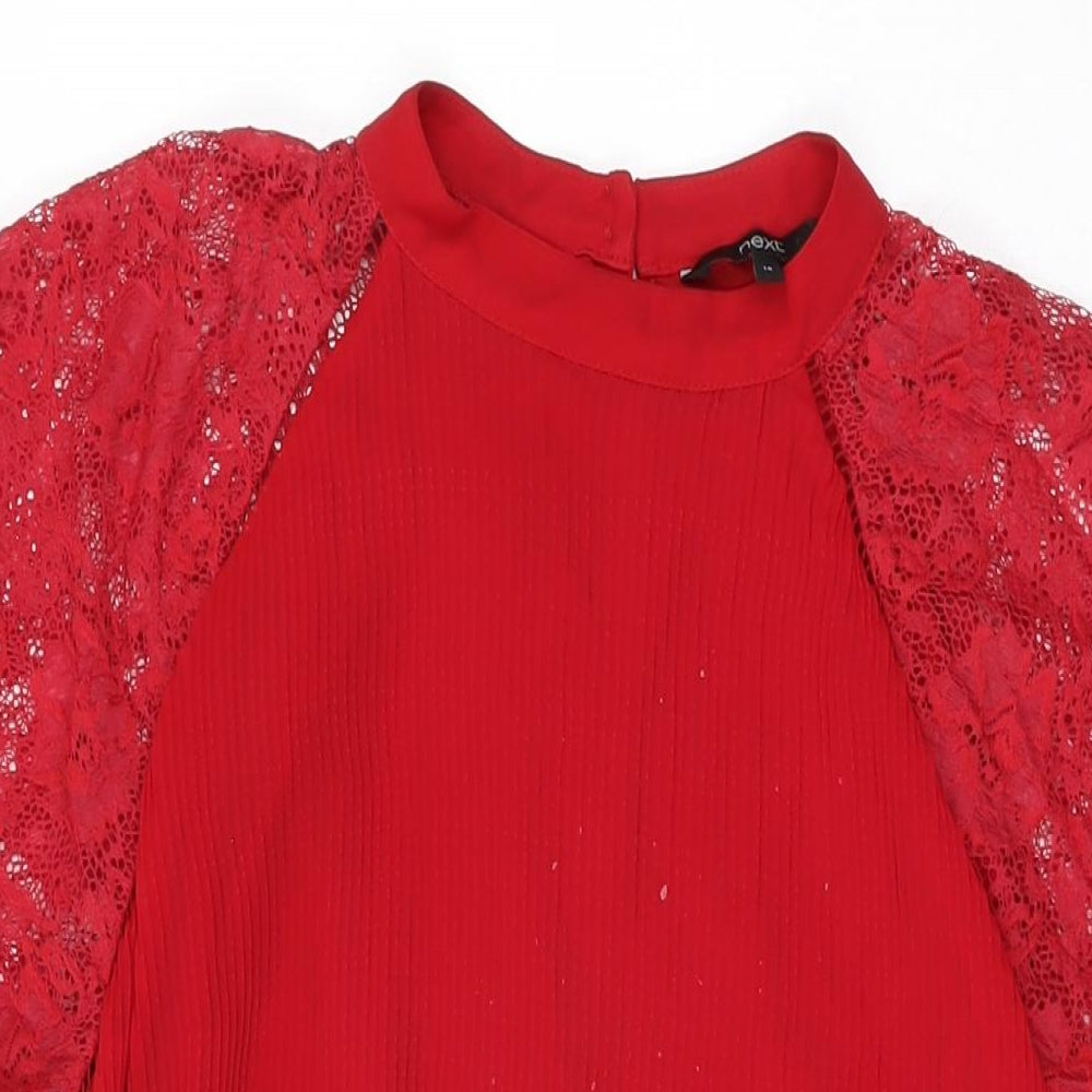 NEXT Womens Red Polyester Shift Size 14 Round Neck Button
