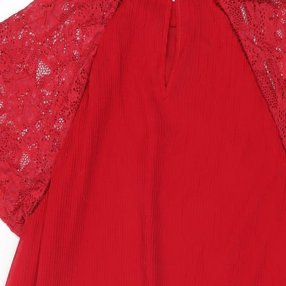 Next Womens Red Polyester Shift Size 14 Round Neck Button