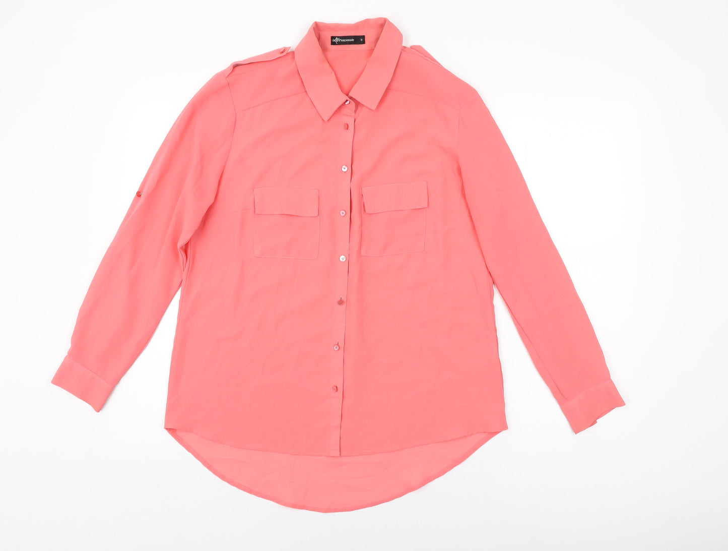 Internacionale Womens Pink Polyester Basic Button-Up Size 8 Collared