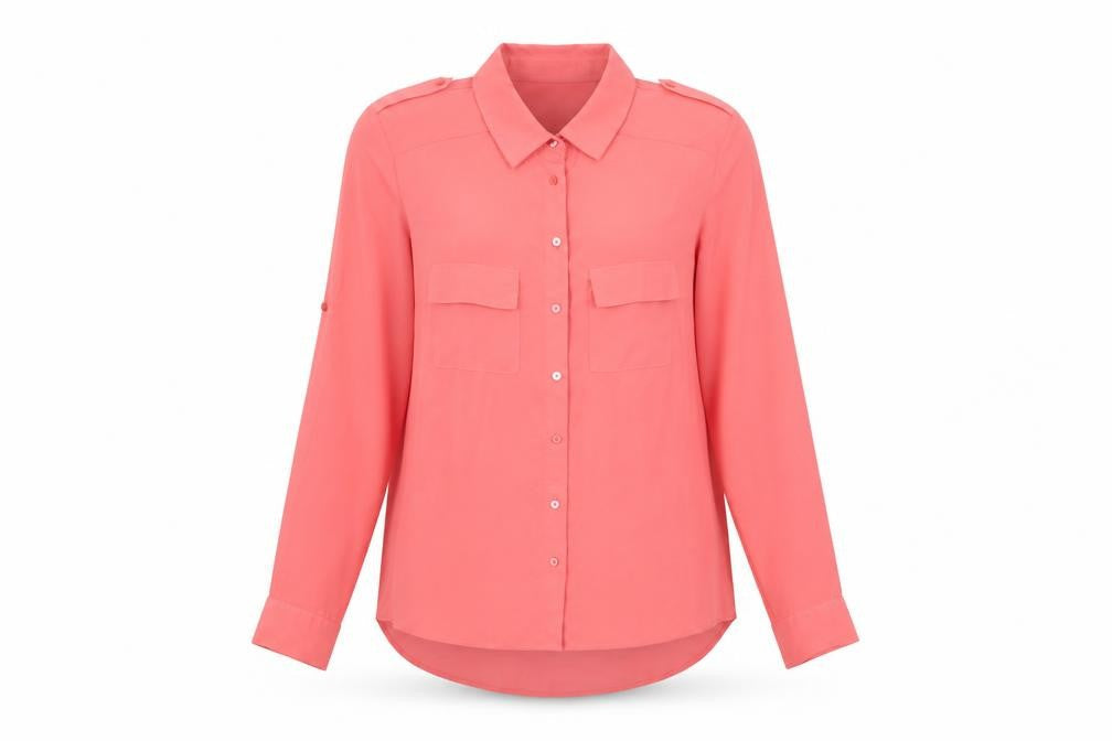 Internacionale Womens Pink Polyester Basic Button-Up Size 8 Collared