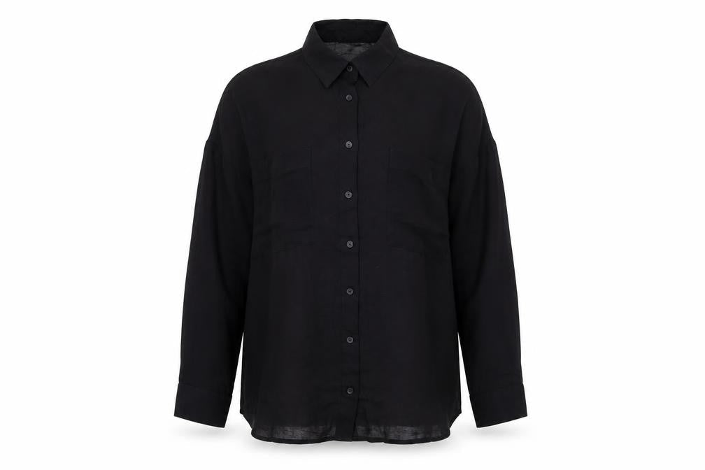 Autograph Womens Black Cotton Basic Button-Up Size 14 Collared