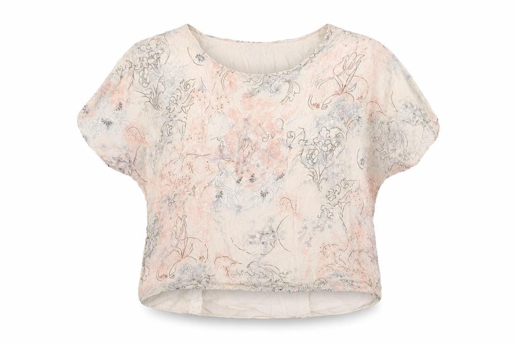 Modissima Womens Beige Floral Polyester Basic Blouse Size L Round Neck
