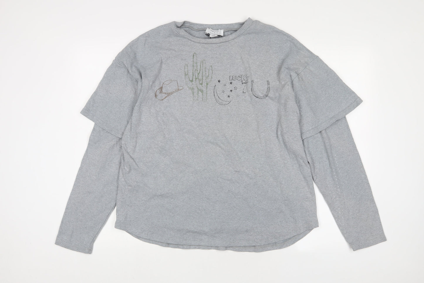LABEL RAIL Womens Grey Cotton Basic T-Shirt Size 10 Crew Neck