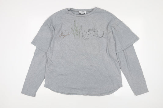 LABEL RAIL Womens Grey Cotton Basic T-Shirt Size 10 Crew Neck