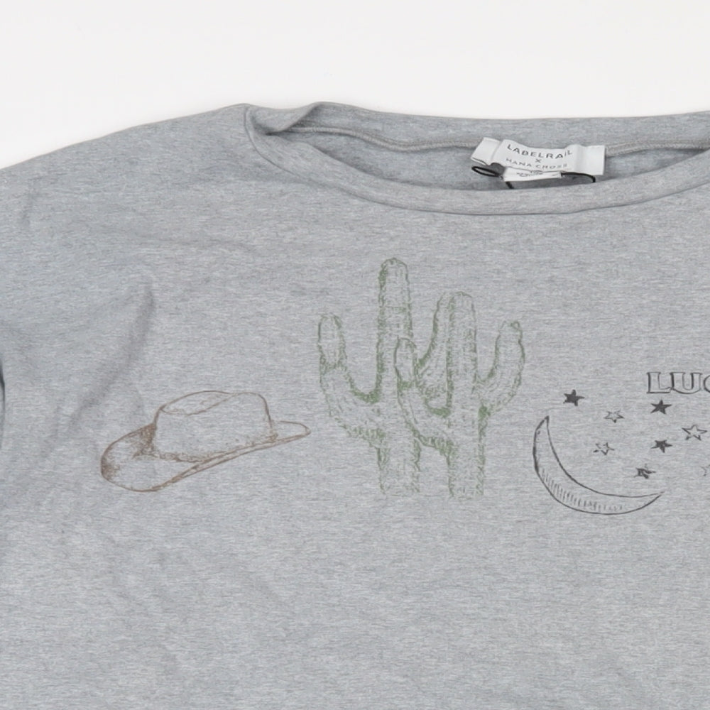 LABEL RAIL Womens Grey Cotton Basic T-Shirt Size 10 Crew Neck