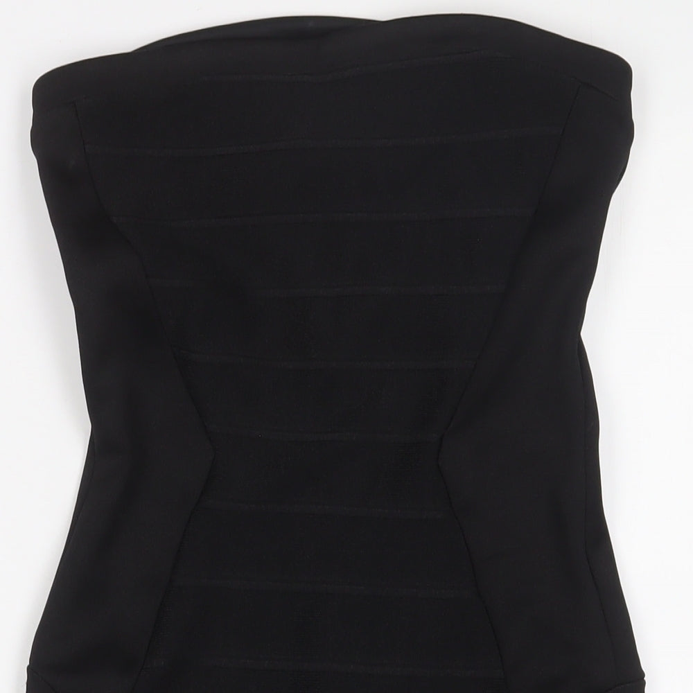 Topshop Womens Black Polyester Bodycon Size 8 Square Neck Zip
