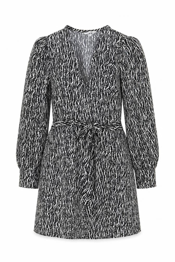 H&M Womens Black Animal Print Polyester A-Line Size M V-Neck Pullover - Belted