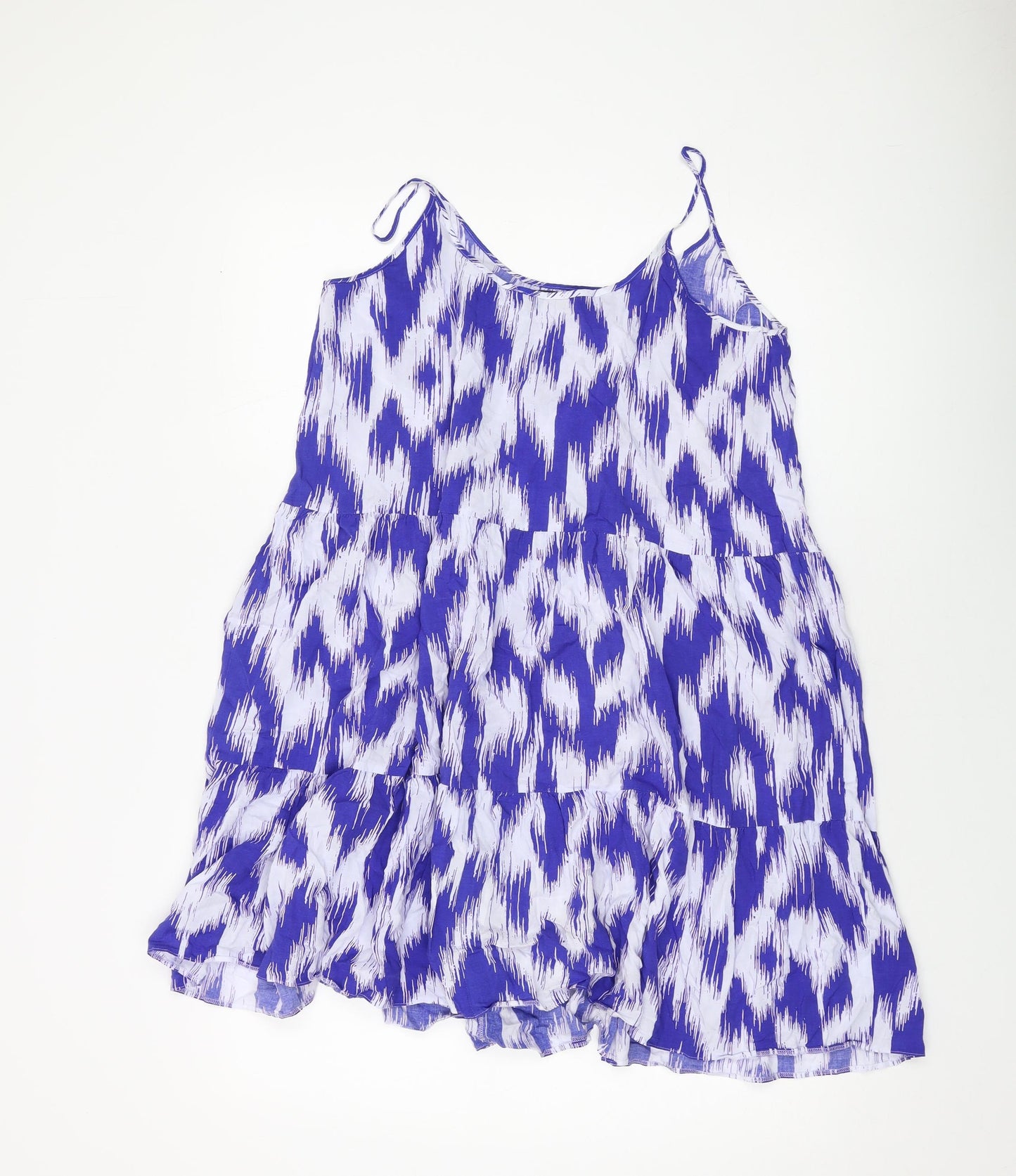 Marks and Spencer Womens Blue Geometric Viscose Tank Dress Size 12 Round Neck Pullover