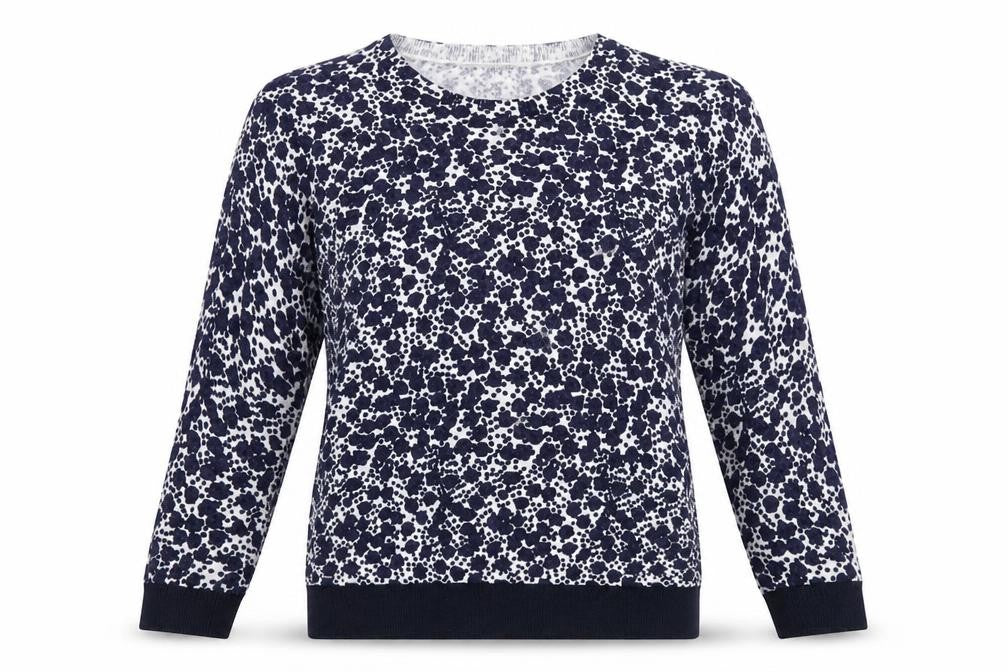 Monoprix Womens Blue Round Neck Geometric Cotton Pullover Jumper Size 10