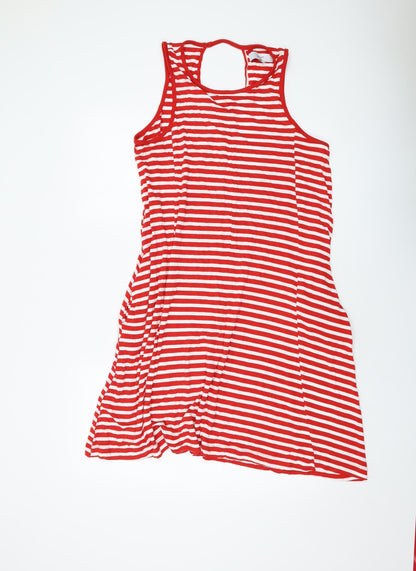 Next Womens Red Striped Viscose A-Line Size L Round Neck Pullover