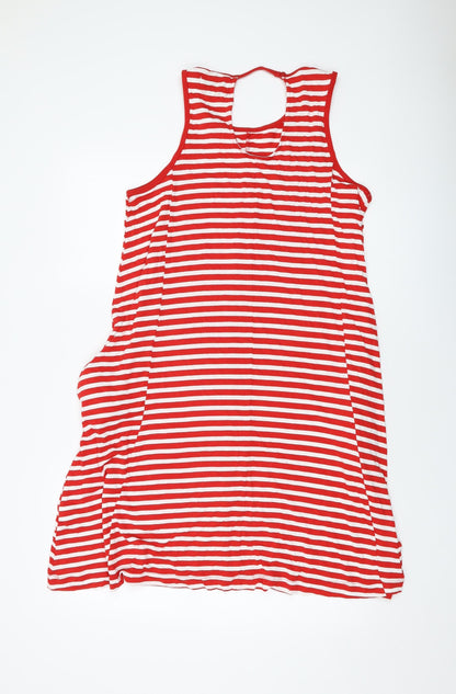 Next Womens Red Striped Viscose A-Line Size L Round Neck Pullover