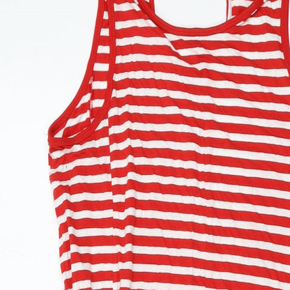 Next Womens Red Striped Viscose A-Line Size L Round Neck Pullover