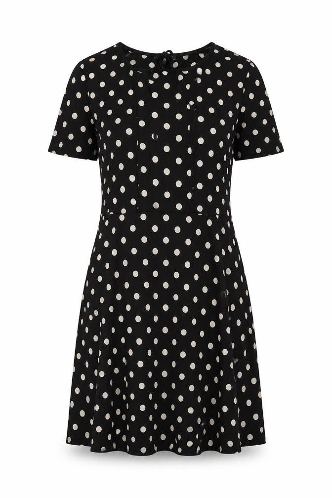 Marks & Spencer Womens Black Polka Dot Viscose A-Line Size 12 Round Neck Tie