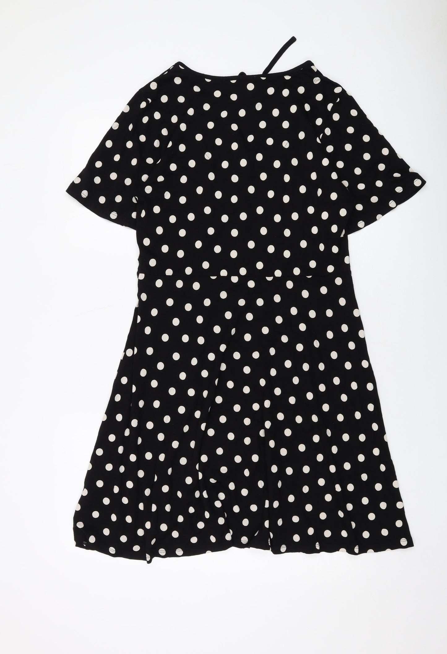 Marks and Spencer Womens Black Polka Dot Viscose A-Line Size 12 Round Neck Tie