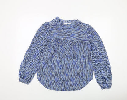 Marks & Spencer Womens Blue Striped Cotton Basic Button-Up Size 6 V-Neck