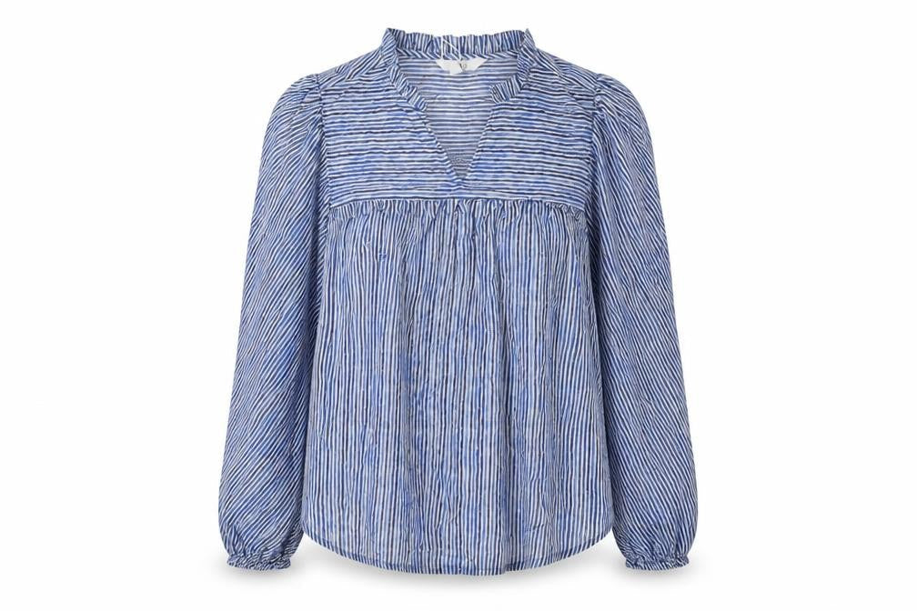 Marks & Spencer Womens Blue Striped Cotton Basic Button-Up Size 6 V-Neck