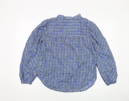 Marks & Spencer Womens Blue Striped Cotton Basic Button-Up Size 6 V-Neck