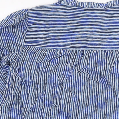 Marks & Spencer Womens Blue Striped Cotton Basic Button-Up Size 6 V-Neck