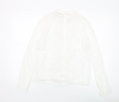 Back view of Red Herring women’s blue cotton basic blouse, size UK 12, mock neck