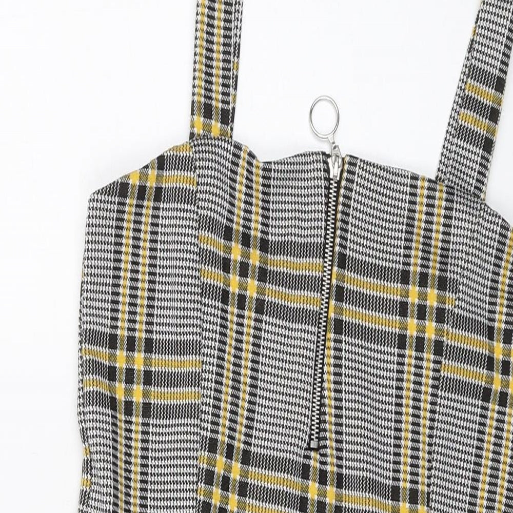 Quiz Womens Grey Plaid Polyester Mini Size 12 Square Neck Zip