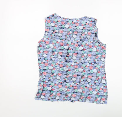 Per Una Womens Blue Geometric Cotton Basic Tank Size 12 Round Neck