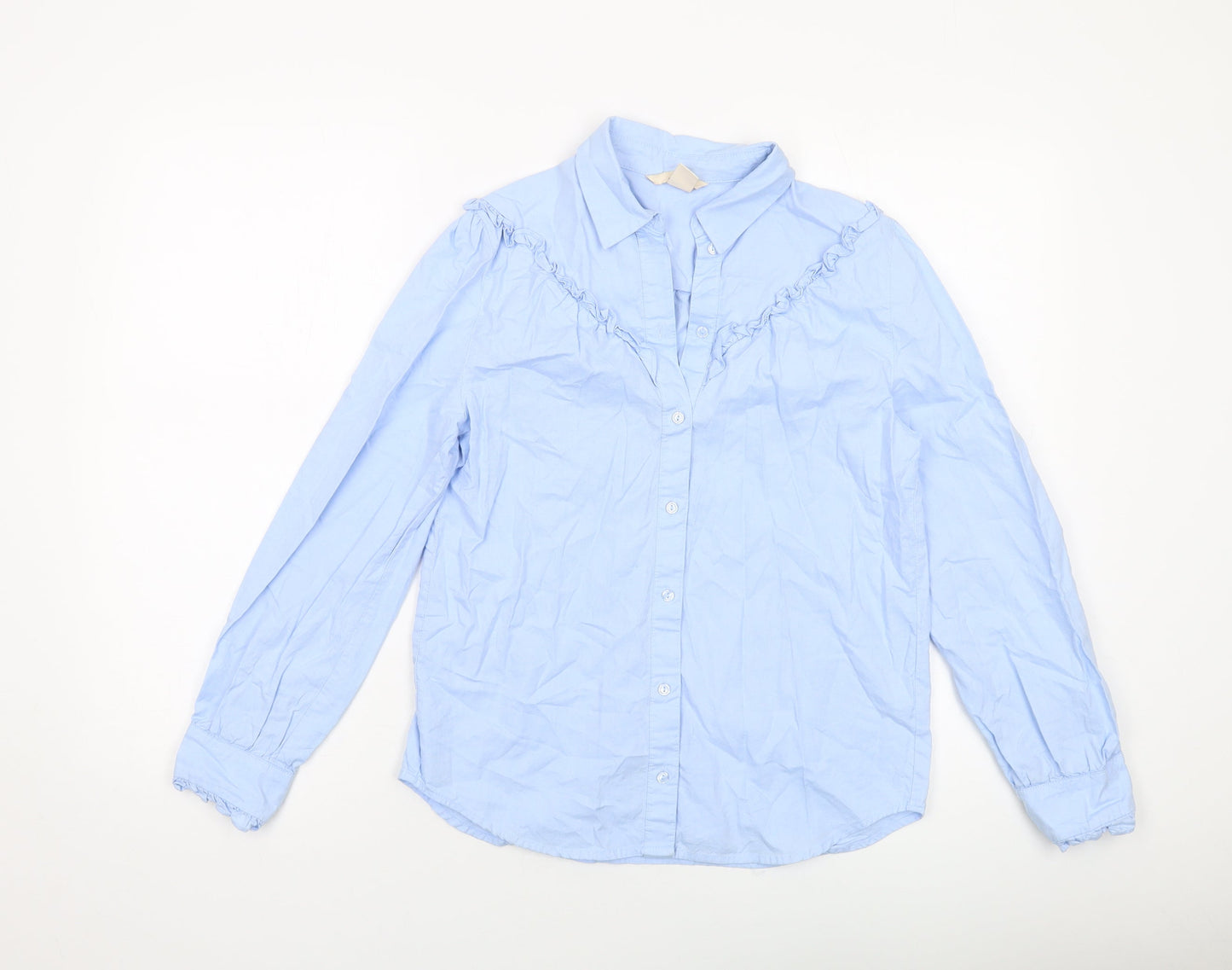 H&M Womens Blue Cotton Basic Button-Up Size 6 Collared