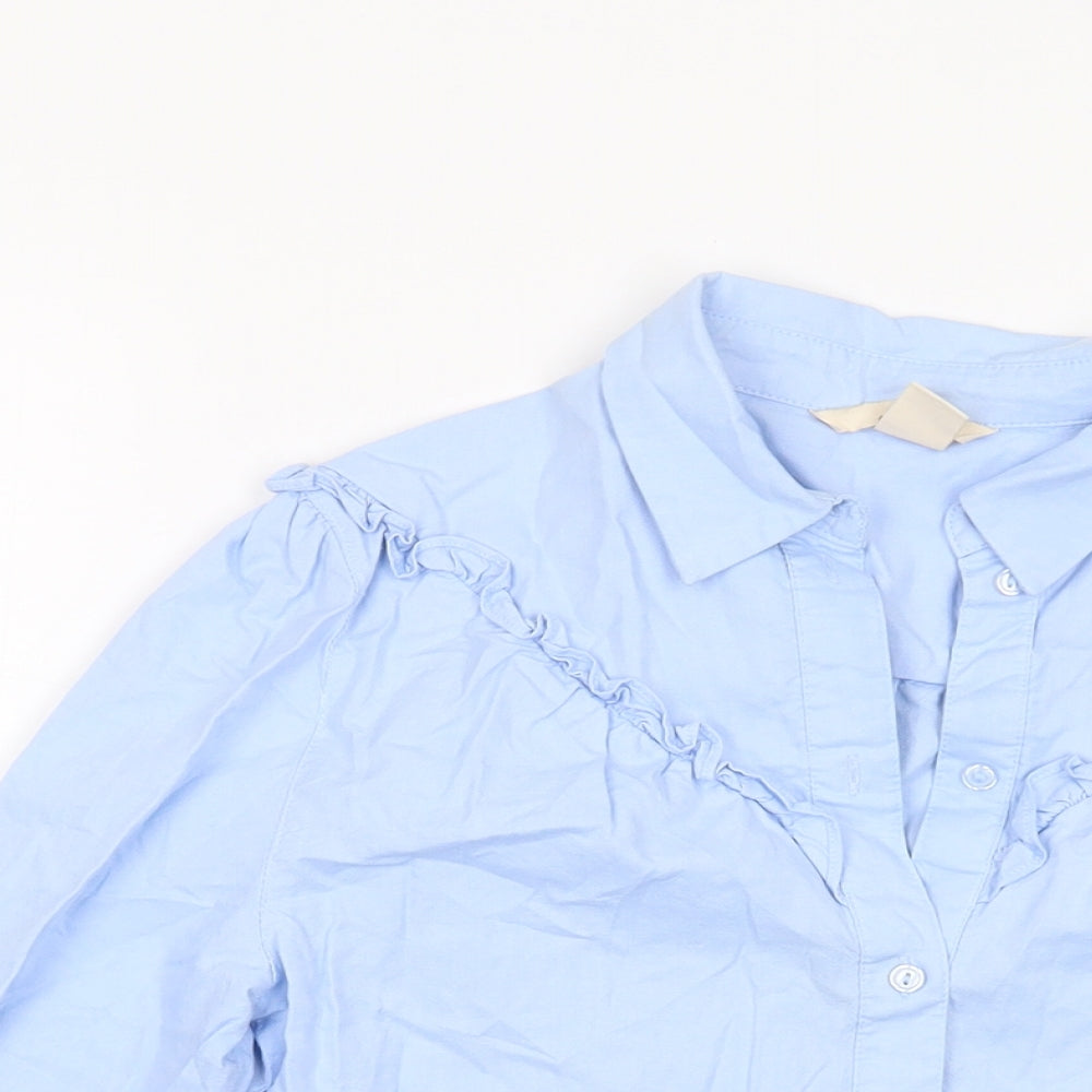 H&M Womens Blue Cotton Basic Button-Up Size 6 Collared