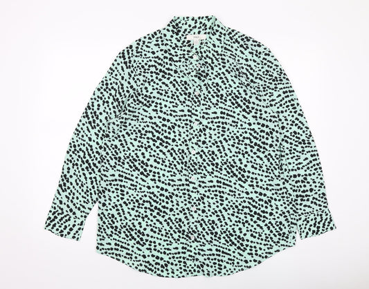 Marks and Spencer Womens Green Geometric Polyester Basic Button-Up Size 12 Collared