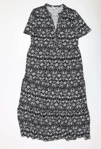 Marks & Spencer Womens Beige Geometric Cotton A-Line Size 12 V-Neck Pullover
