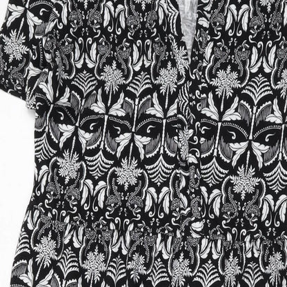 Marks & Spencer Womens Beige Geometric Cotton A-Line Size 12 V-Neck Pullover