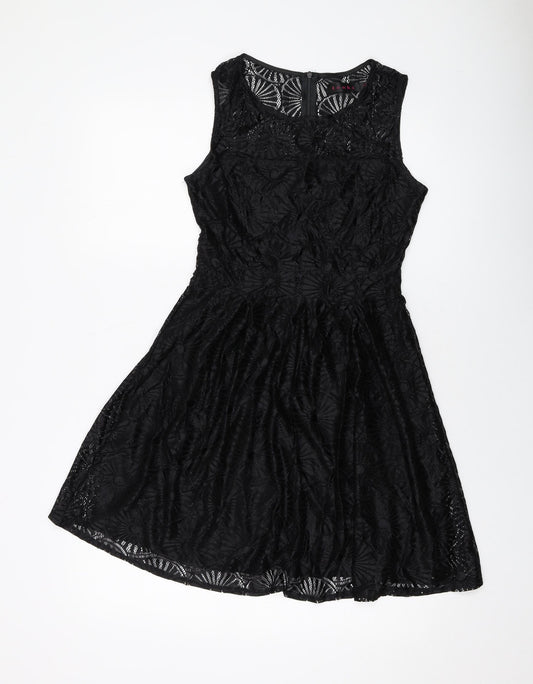 Tenki Womens Black Polyester Skater Dress Size 10 Round Neck Zip